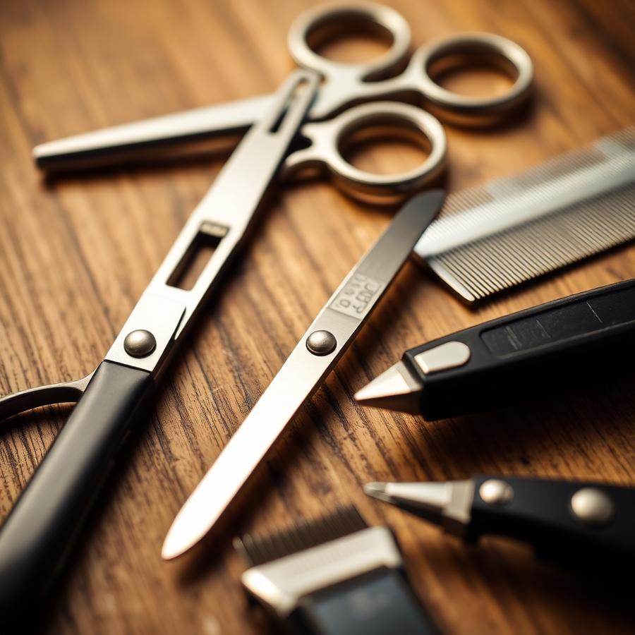 Example barber tools laid on wood